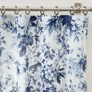 Pottery Barn 2 Blue Garden Floral Toile Curtains Drapes Linen Cotton 50x108" Set